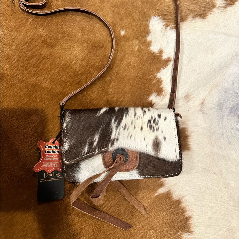Cowhide and leather crossbody